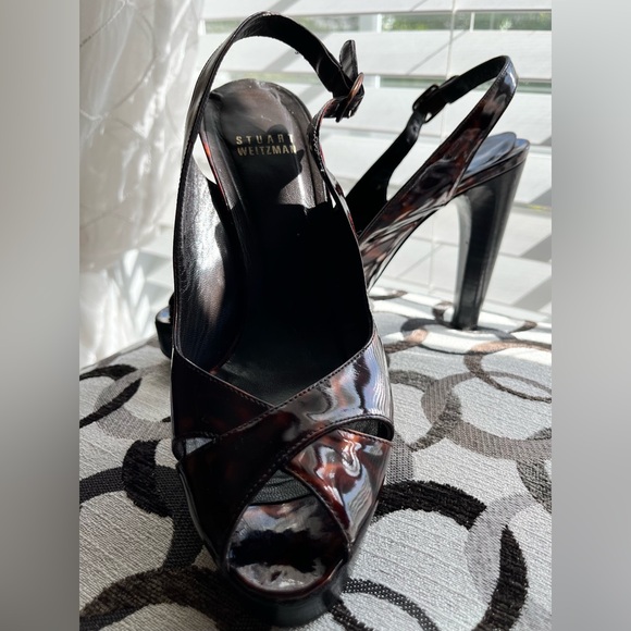 Stuart Weitzman Patent Leather Slingback Tortoise Shell Platform Heels - Size 6M - Picture 1 of 13